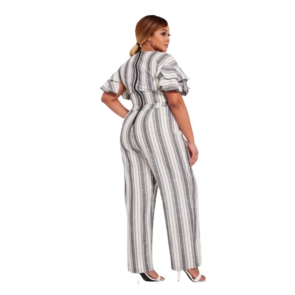 Ashley Stewart Plus Size Linen Blend Striped Jumpsuit Size 14 - Picture 2 of 7